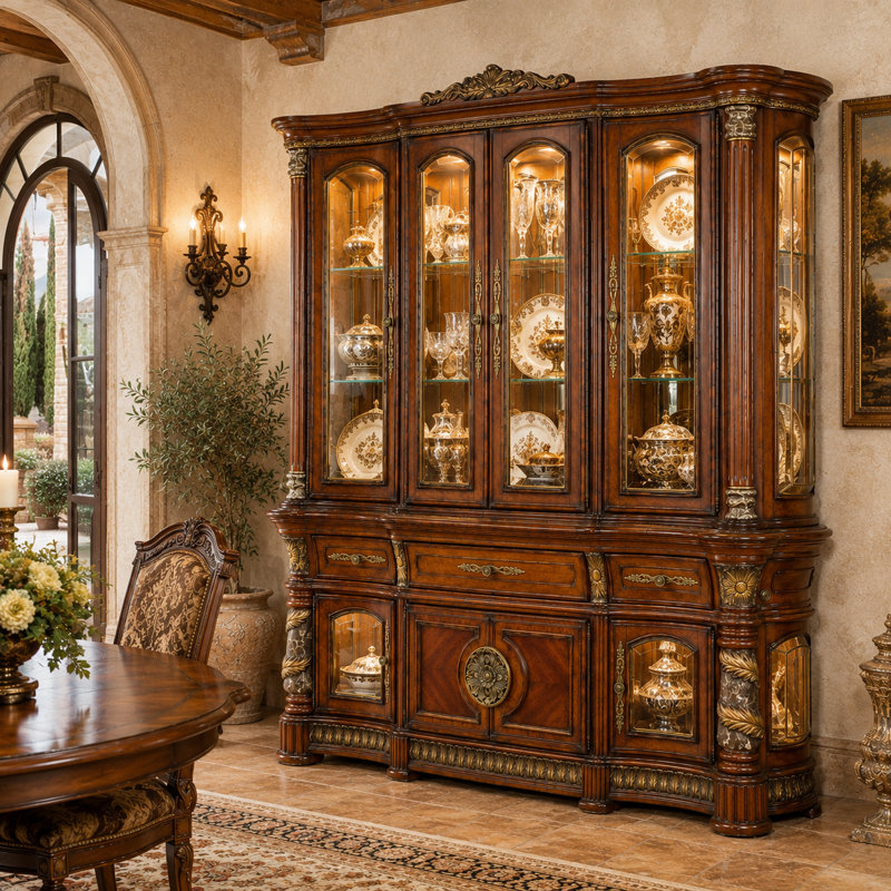 Villa Valencia Lighted China Cabinet, Without