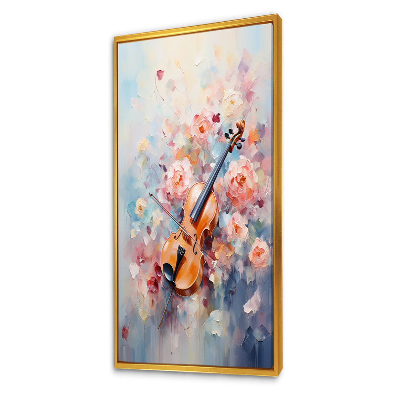 Violon Harmonious Notes - musique, art mural, Cadre flottant doré, H 60 po x l 28 po x P 1,5 po