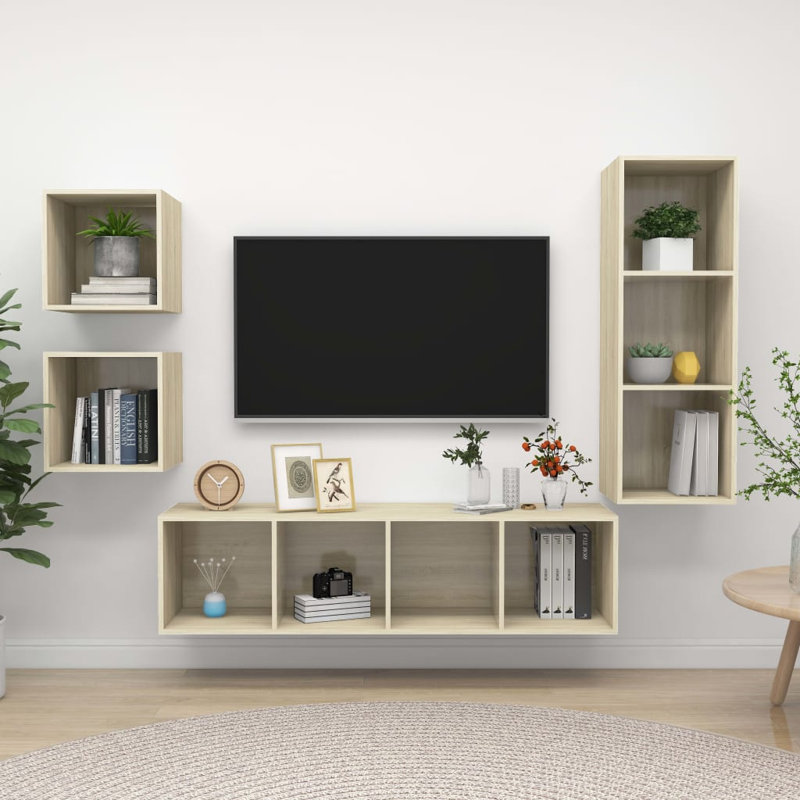 Dravion TV Stand for TVs up to 88", 56.1"H x 14.6"L x 14.6"W, Sonoma Oak