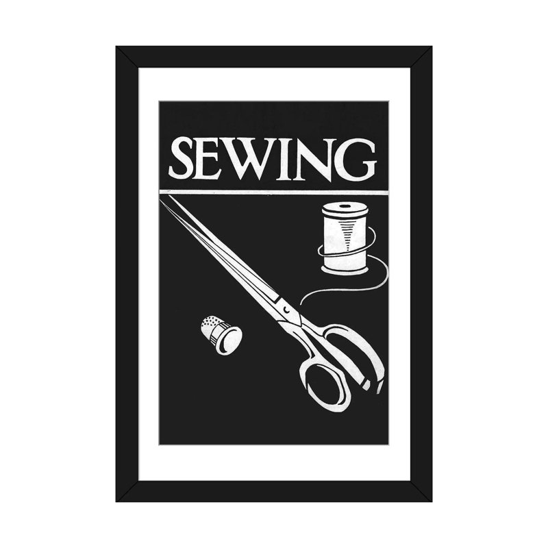 «Sewing», reproduction d'impression sur toile, H 24 po x l 16 po x P 1 po, Papier d'art encadré noir, Blanc