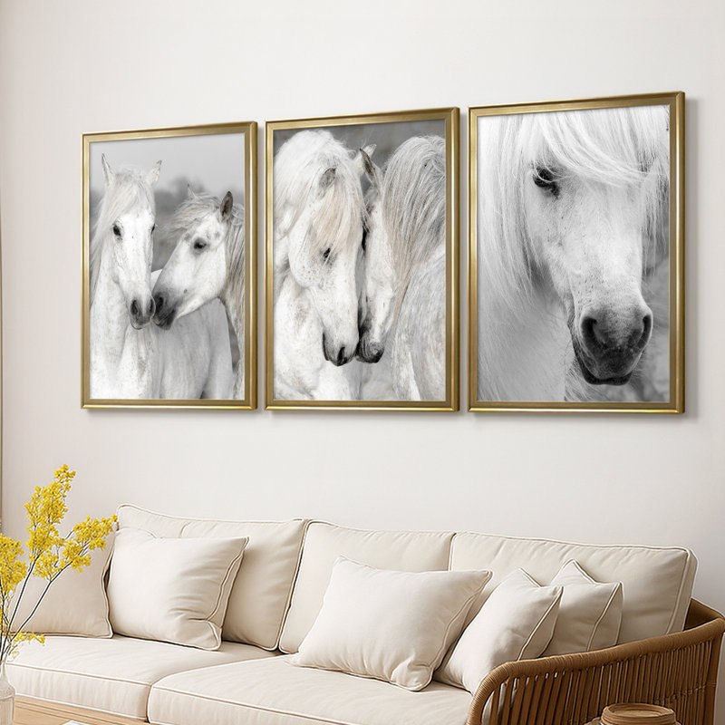 Affection I  -Custom Framed  Wrapped Gallery Canvas - 3 Pieces, 21" H x 30" W, Gold