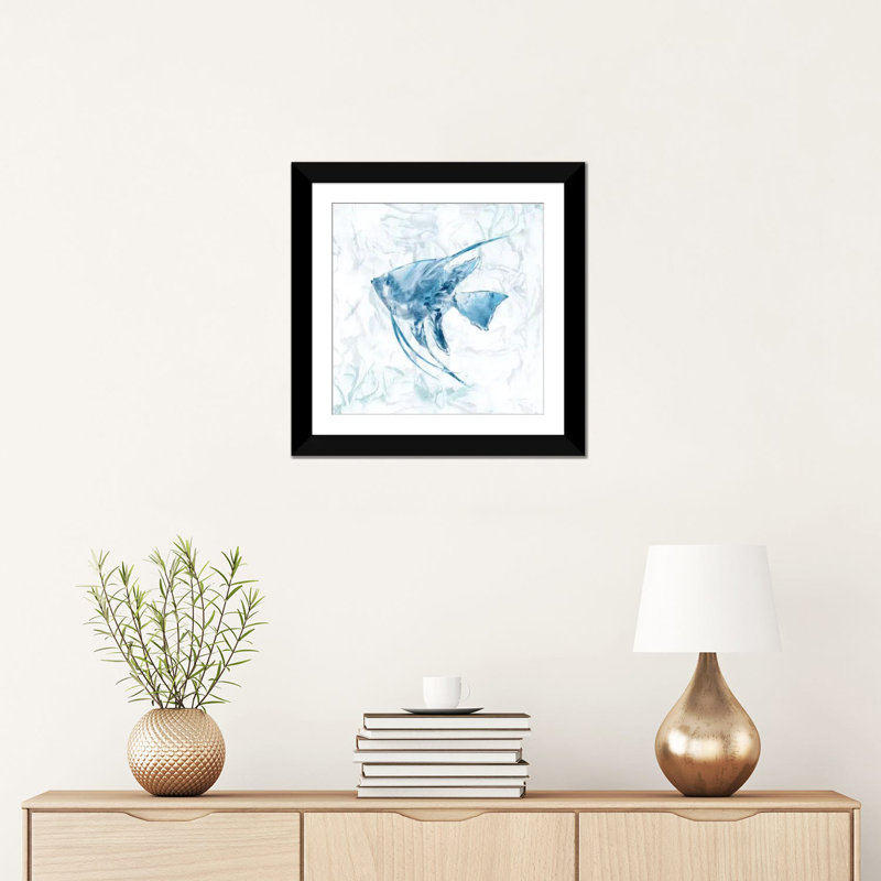 «Blue Marble Tropical Fish», impression sur toile, H 16 po x l 16 po x P 1 po, Papier beaux-arts encadré noir, Blanc