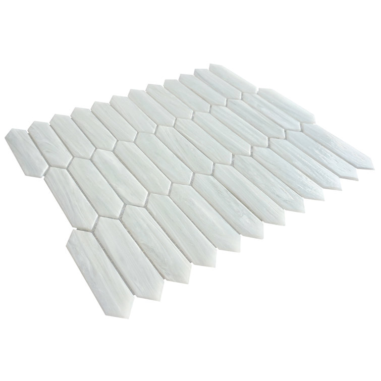 Vasoart White 10.28 In. X 12.52 In. Picket Glossy Glass Mosaic Tile  (9 Sq. Ft./Case)