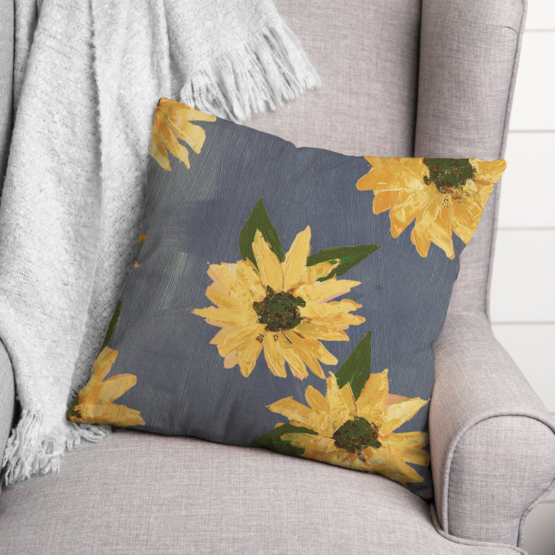Painted Sunflower 9 Outdoor Throw Pillow, Blue, 18" x 18"