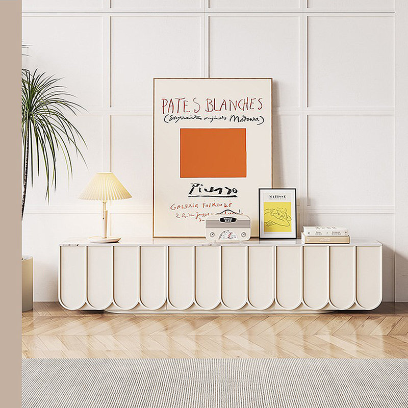 Meuble télé à panneau français de style crème français, 70.87"