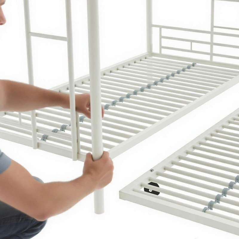 Twin Over Twin Triple Bunk Beds With Trundle, Metal Bunkbeds With Ladder And Full-length Guardrail, Noise Free, No Box Spring Needed