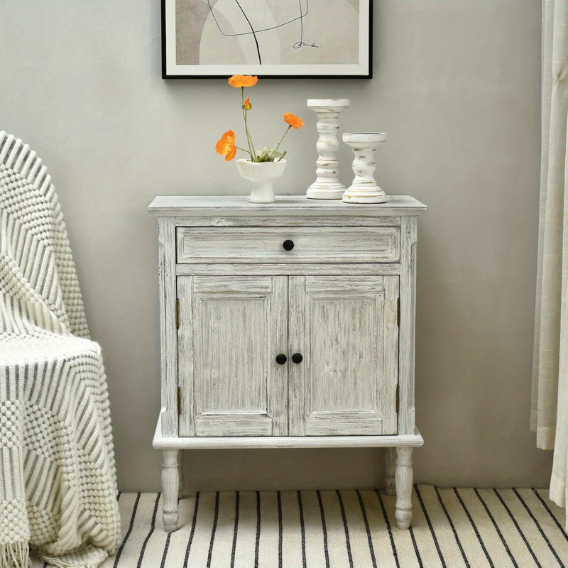Armoire de rangement, buffet de bar à café blanc délavé avec portes et tiroirs pour le salon, la cuisine et l'entrée