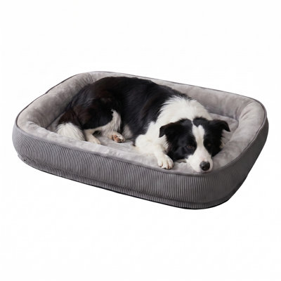 Grand lit orthopédique pour chien de 89 cm (35 pouces), canapé ovale avec coussin et housse imperméable et lavable, gris