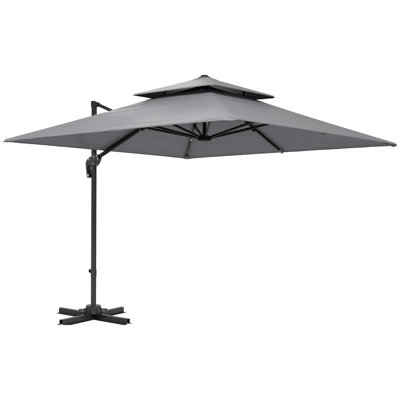 Outsunny 3 x 3 m Cantilever Parasol w/ Aluminium Frame, Cover Light Grey