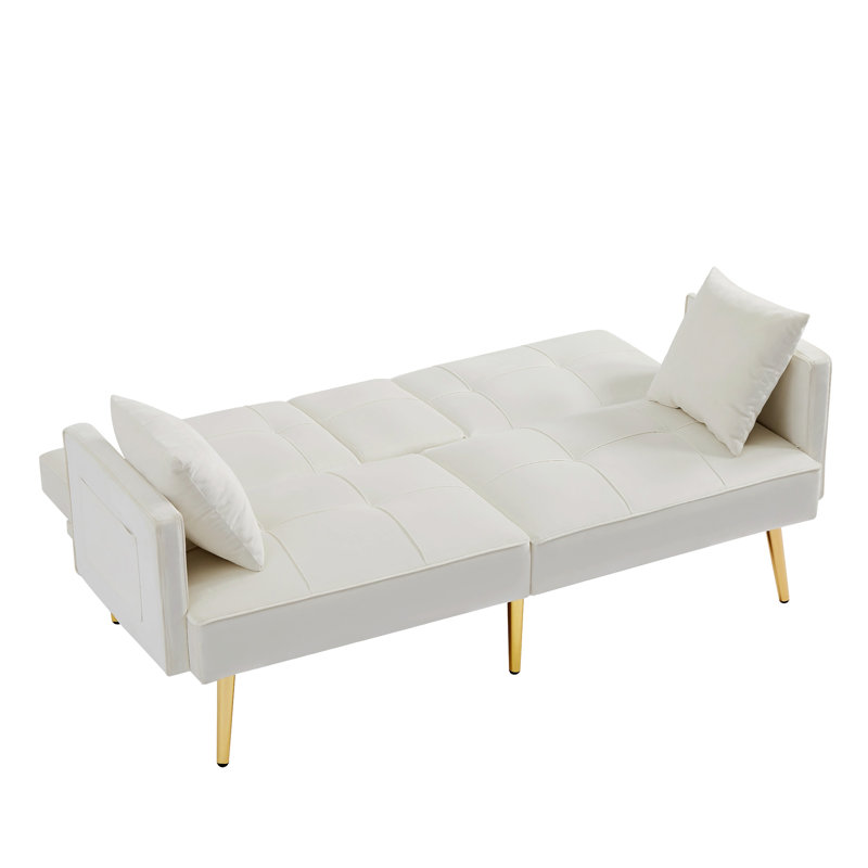 Tayabah 69.2'' Velvet Convertible Sofa, Cream White Velvet