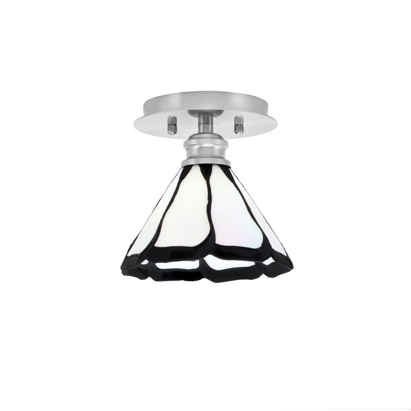 Edge 1 Light Semi-Flush Shown With 7" Pearl & Black Flair Art Glass, Brushed Nickel
