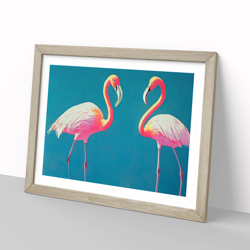 Euphoric Flamingos - Framed Print, 34cm H x 46cm W x 2cm D, Oak