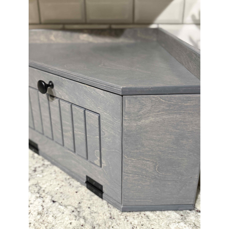 Boîte à pain de coin fabriquée à la main pour comptoir de cuisine, Gris