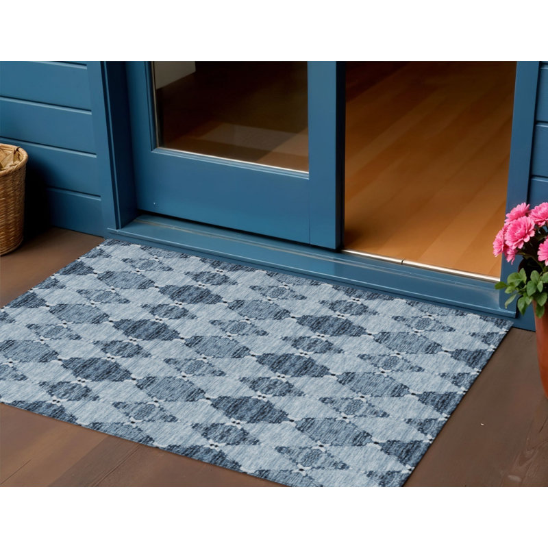HomeRoots 3' X 5' Navy Blue And Denim Blue Moroccan Washable Indoor Outdoor Area Rug