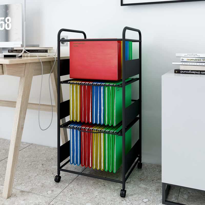 Kynsley 89cm H x 42cm W File Cart with Wheels, Black