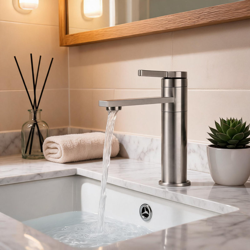 Robinet de meuble-lavabo de salle de bain monocorps en acier inoxydable à une poignée