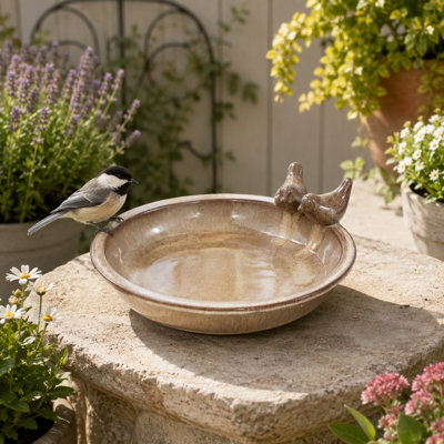 Bol de bain d'oiseaux en céramique fait à la main de 30 cm (11,8 po) avec motifs d'oiseaux
