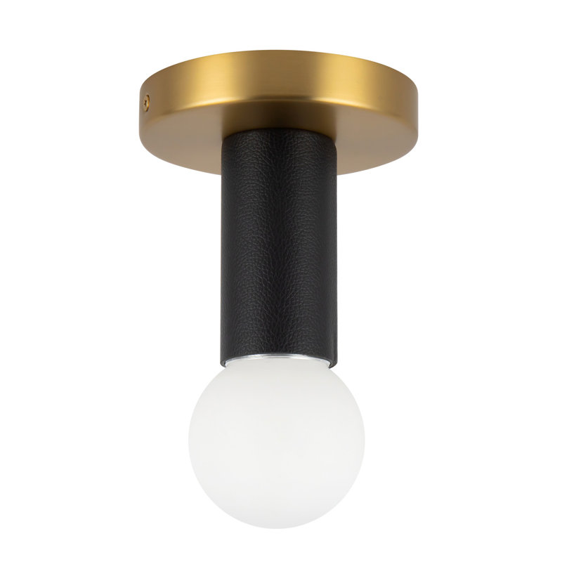 1 - Light LED Semi Flush Mount, Brushed Gold/Black Vegan Leather
