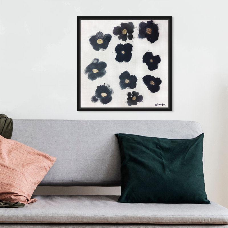 Coco's Gold Camellias - Graphic Art, 12" H x 12" W, Black Framed, No Mat