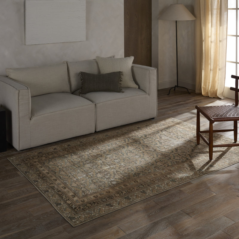 Vibe by Bungalow Rose Bhavesh Powerloomed Oriental Green Area Rug, Rectangle 5' x 8'