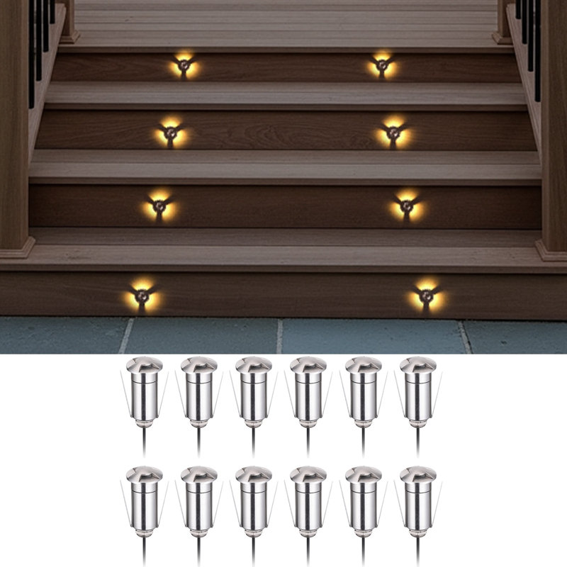 Low Voltage Recessed LED Deck Light for Patio Pathway Stair Deck, Triple-Side Beam Head, Stainless Steel, 75° Clover Glow In-Ground Light, 3000K Warm White
