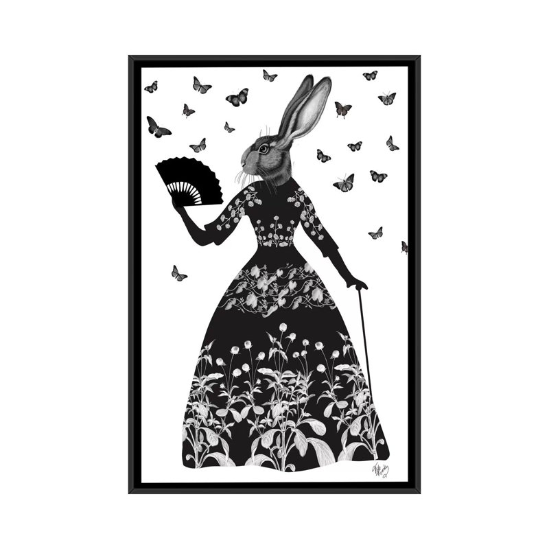 « black lapin ii », reproduction d’impression sur toile, H 26 po x l 18 po x P 1,5 po, Toile encadrée noire, Pas de tapis