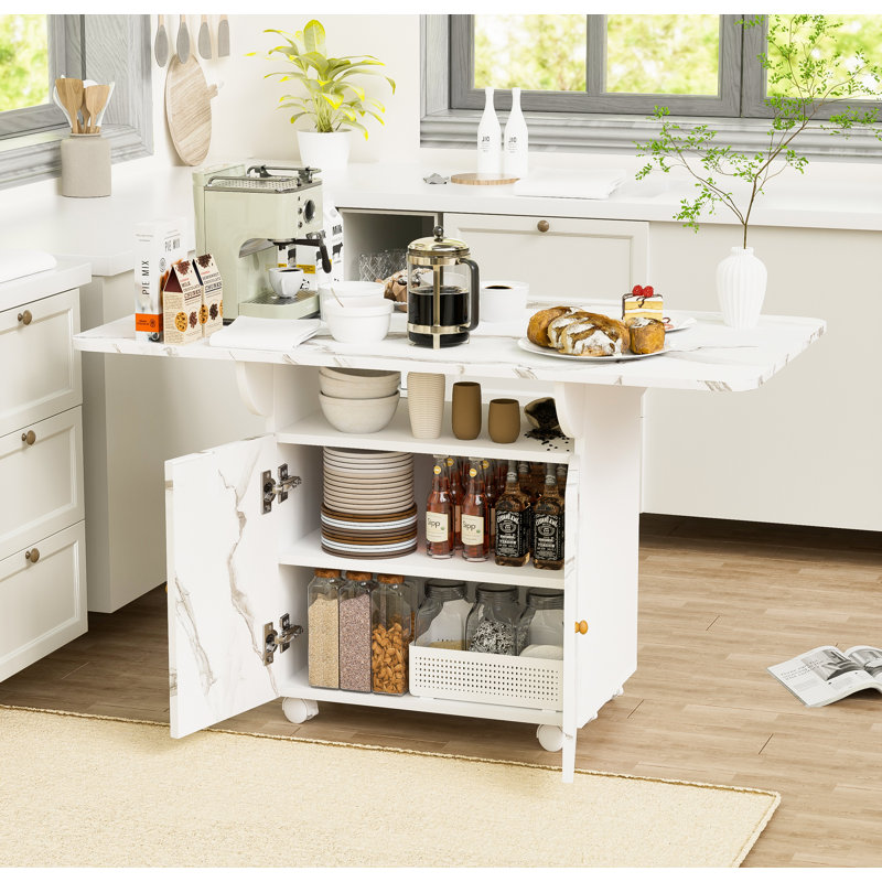 47" Wood Folding Dining Table with storage rack and cabinet, Removable Entryway Table