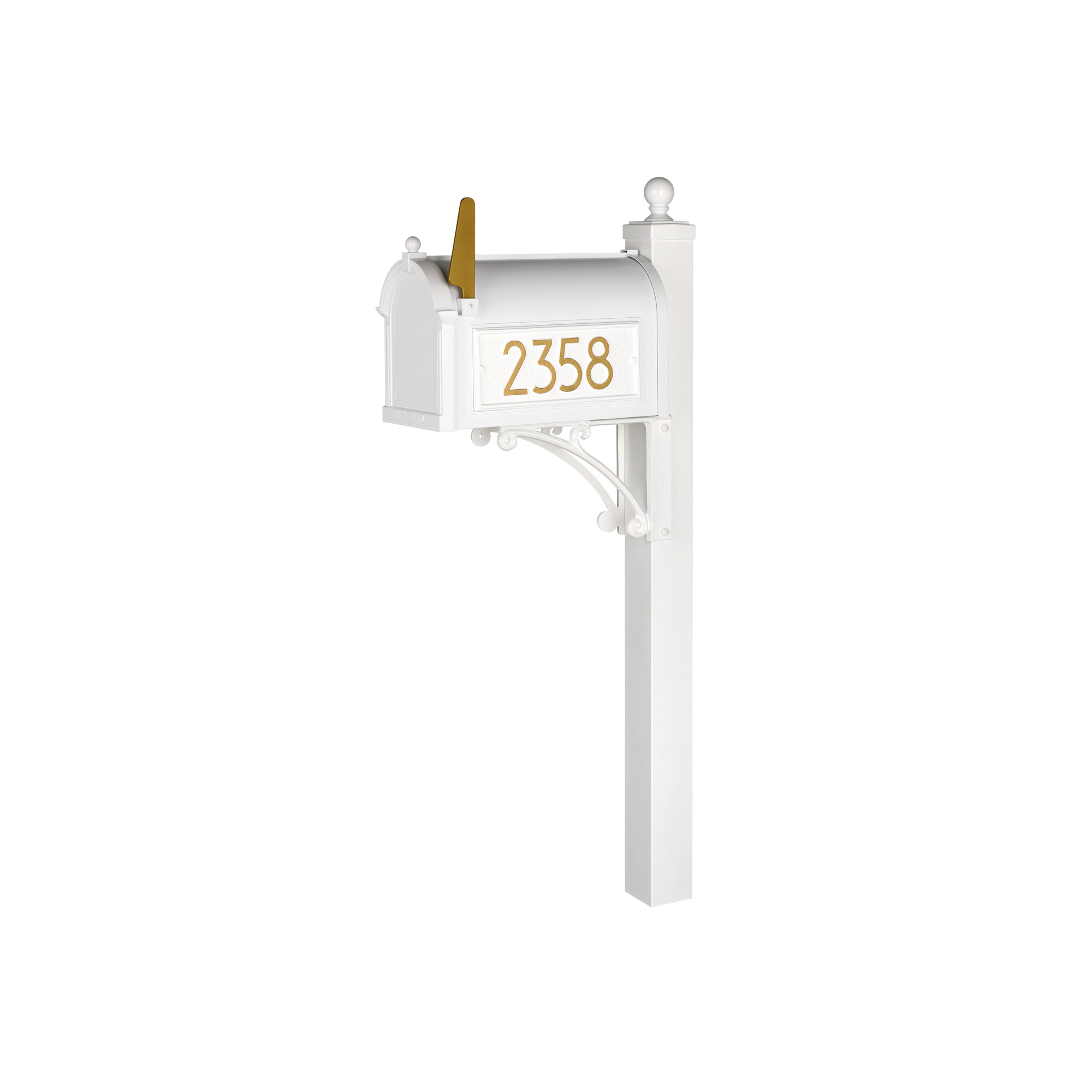 Modern Mailbox, White/Gold, Yes