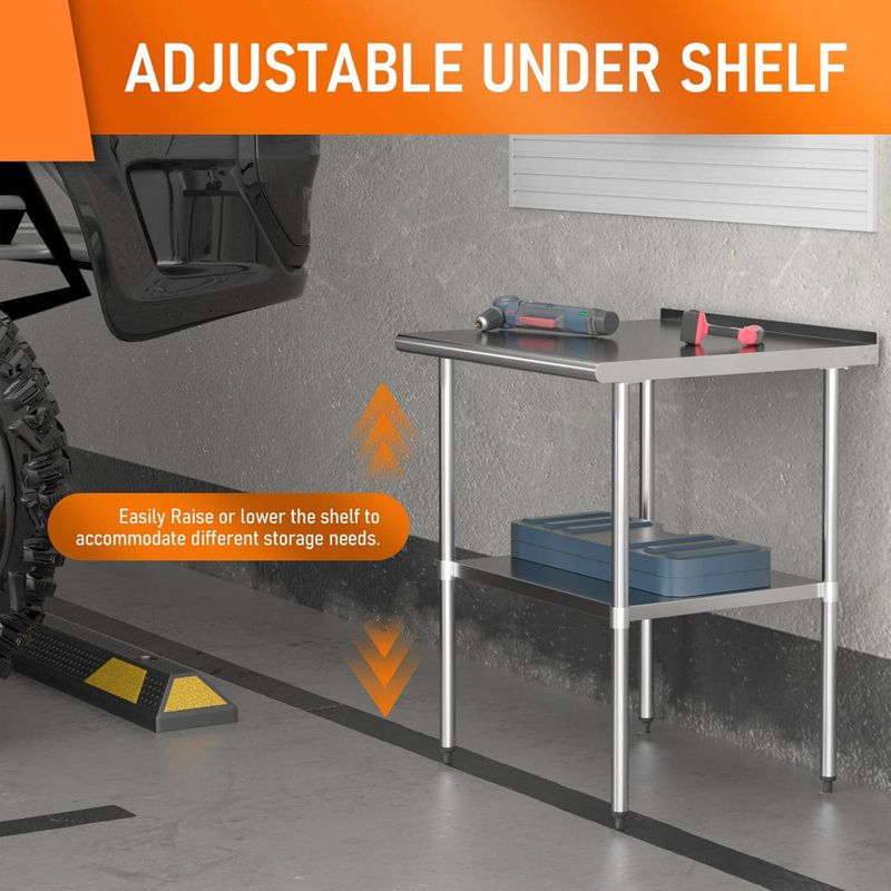 Table de préparation en acier inoxydable 30 po x 36 po en métal avec tablette réglable, table en acier inoxydable pour la cuisine commerciale, l'extérieur, le restaurant, l'hôtel et le garage