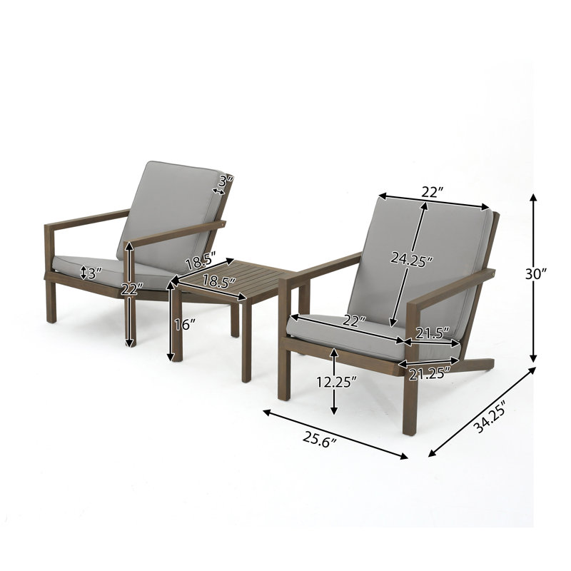 Ensemble de conversation d'extérieur 3 pièces avec chaises Adirondack, coussins et table d'appoint Celestaria, gris