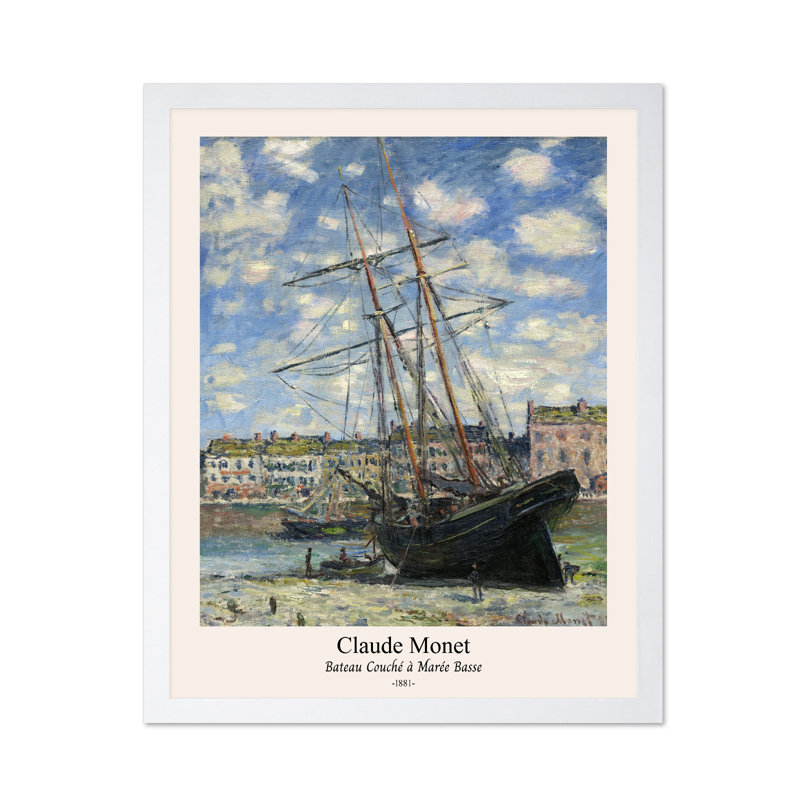 Bateau couché à basse mer, Poster, White Framed, 08"H x 10"W