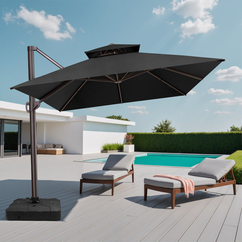 13' X 10' Rectangular Cantilever Umbrella, Weighted Base Included, Noir