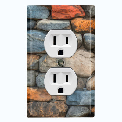 Metal Light Switch Plate Outlet Cover (Natural Rustic Boulder Rock Print - Single Duplex)