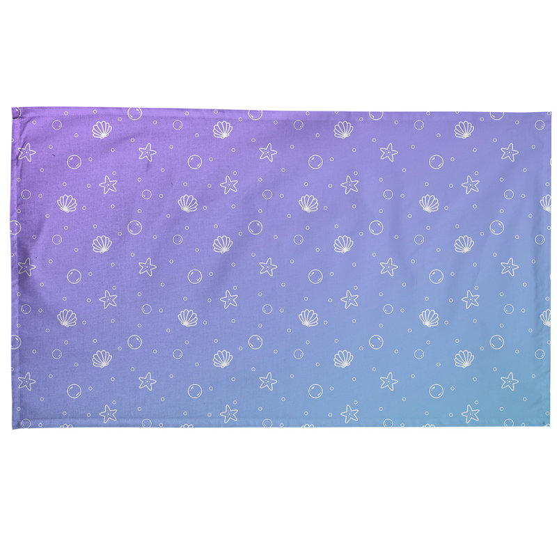 Serviette à thé à motif coquillage, Polyester sergé, Mauve / Bleu