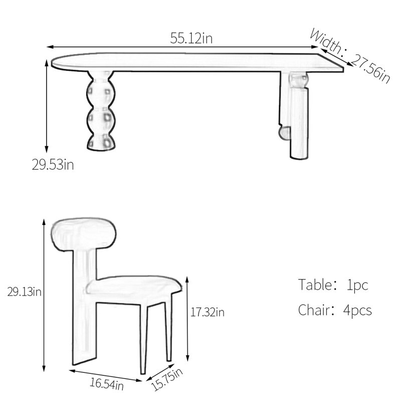 Ensemble de table de salle à manger Creative, H 29,53 po x L 55,12 po x l 27,56 po, 5