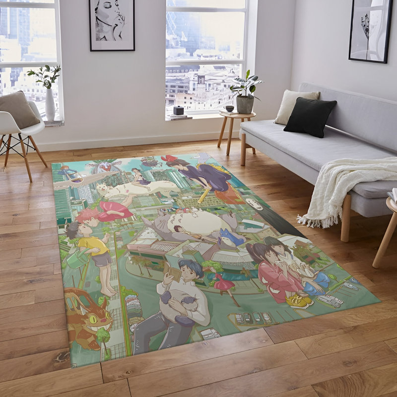 Tapis rectangulaire en chenille tricoté à la main en vert