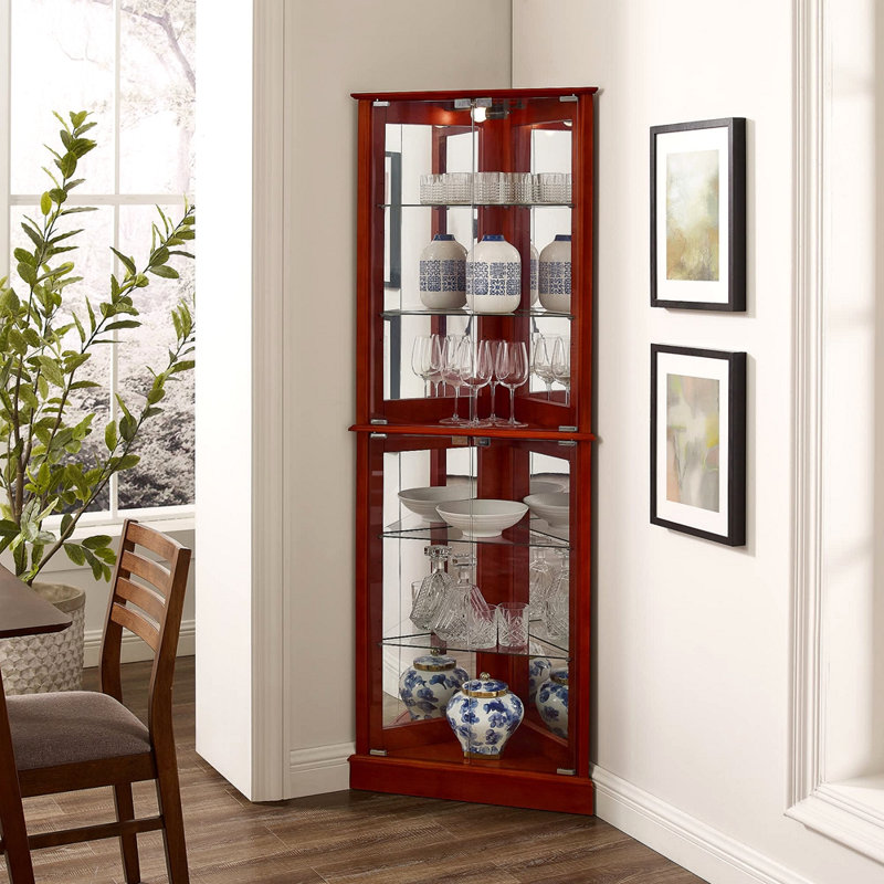 Corner Curio Dispaly Cabinet with Lights, Cherry