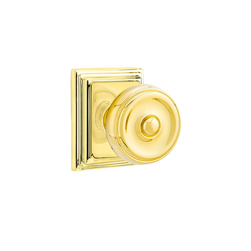 Ensemble de boutons de passage Emtek avec rosette Wilshire et bouton Waverly, Laiton poli à vie
