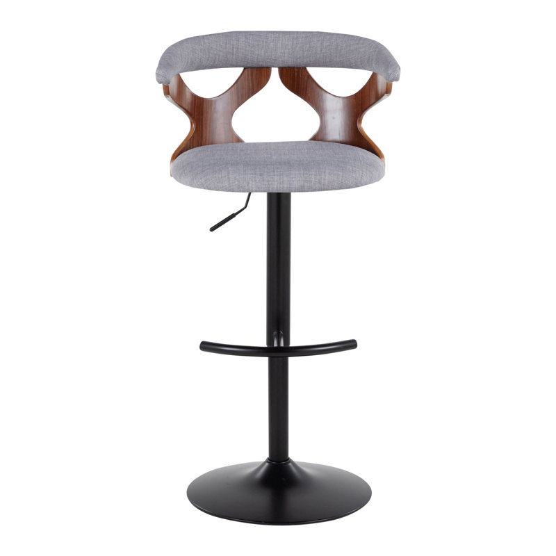 Gray Adjustable Swivel Barstool with Wood and Metal Frame