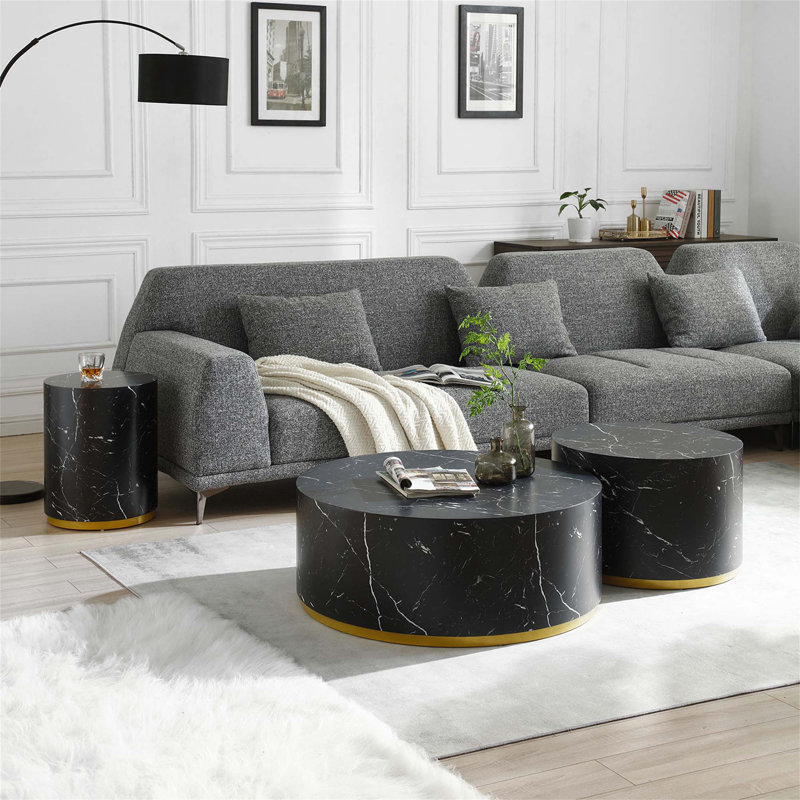 Round End Table, Black, 19.6" H x 15.7" L x 15.7" W