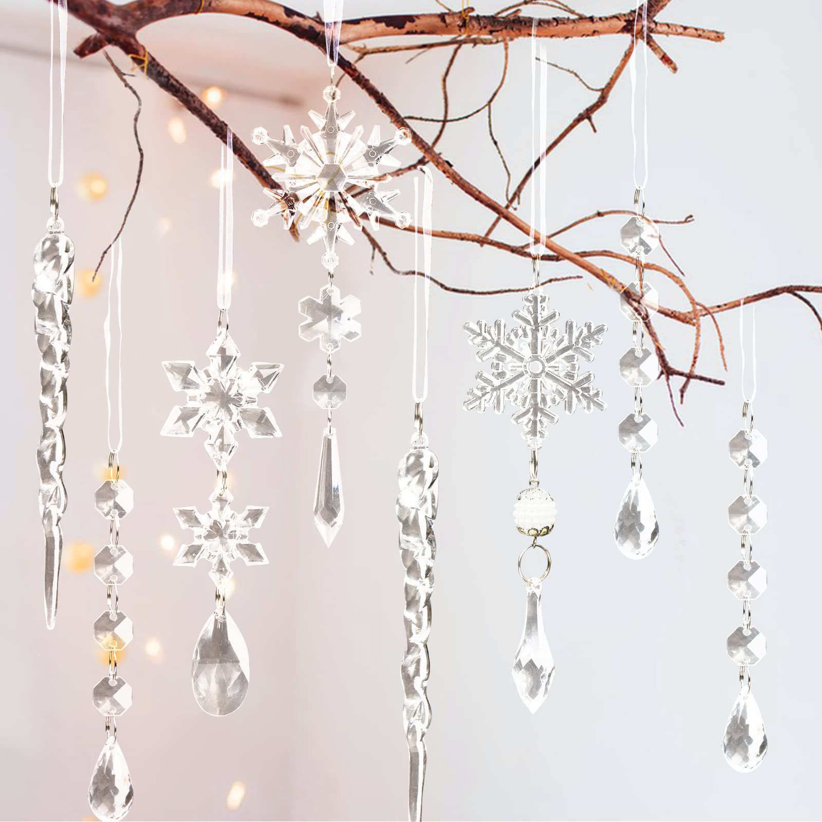 Crystal Icicle 5, Christmas Decorations with Hanging Crystals