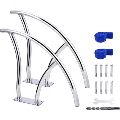 76 cm x 76 cm Stainless Steel Pool Handrail, 250LB Capacity, 304 Rust-Proof Inground Pool Stair Rail with Non-Slip Blue Grip & Mounting Kit for Enhanced Safety & Comfort