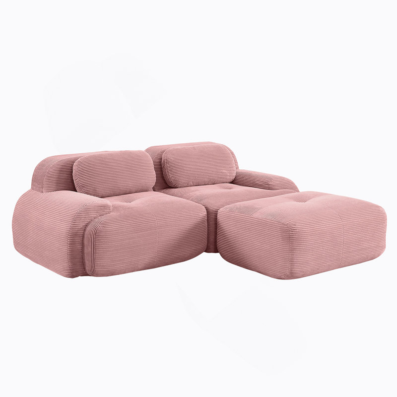 Canapé modulaire en forme de L de 82 po en velours côtelé doux, combinaisons multiples, accoudoirs courbés, aucun assemblage requis, éponge à haute résilience, rose