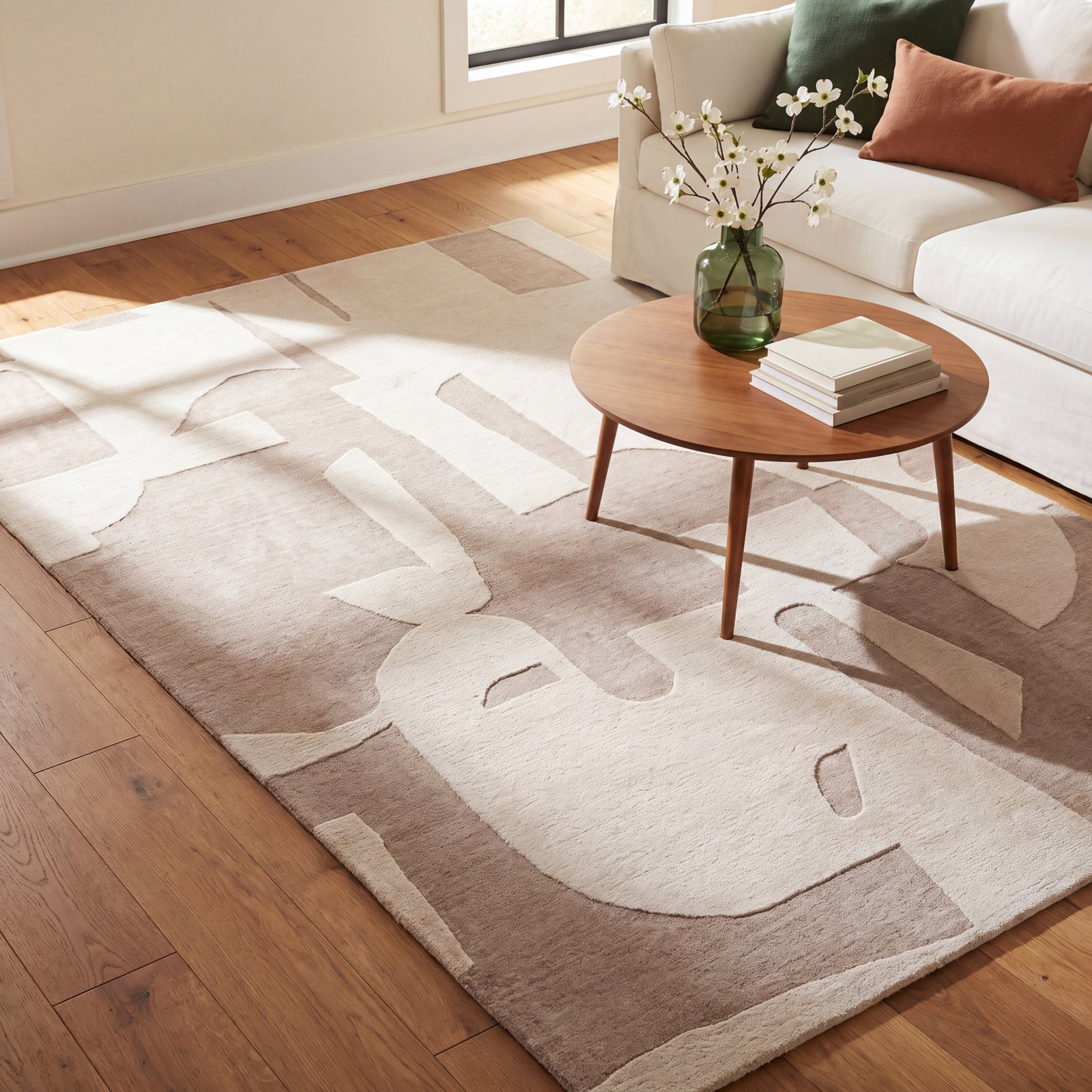Taupe Cream Hand-Woven Abstract Rug, Rectangle 8' x 10'