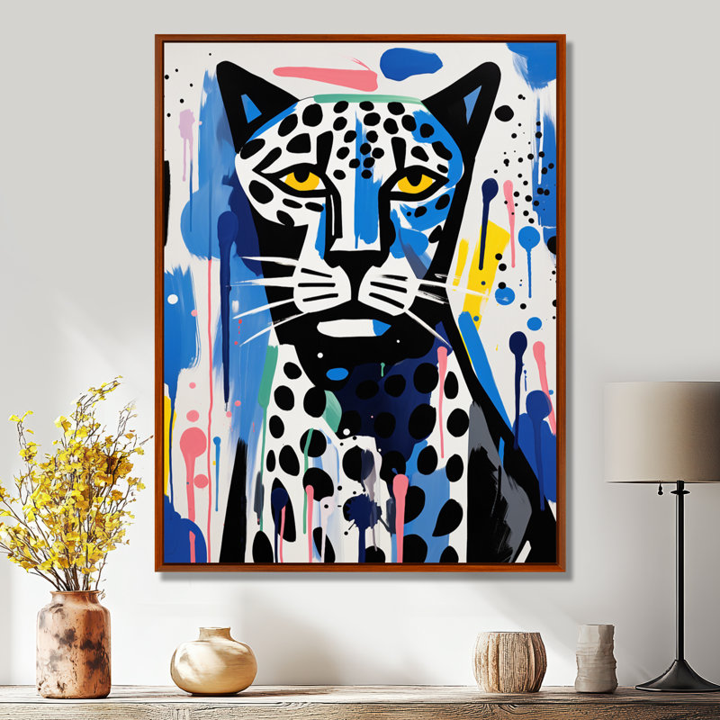 Portrait abstrait d'un tigre triste, Toile avec cadre flottant brun, H 40 po x l 30 po x P 1,5 po