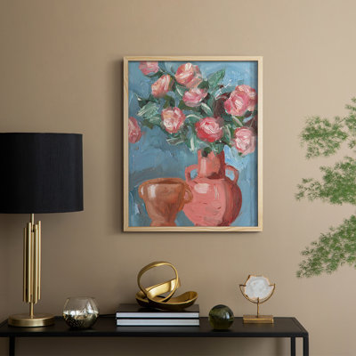 Rosa Blooms I, reproduction encadrée - bois massif