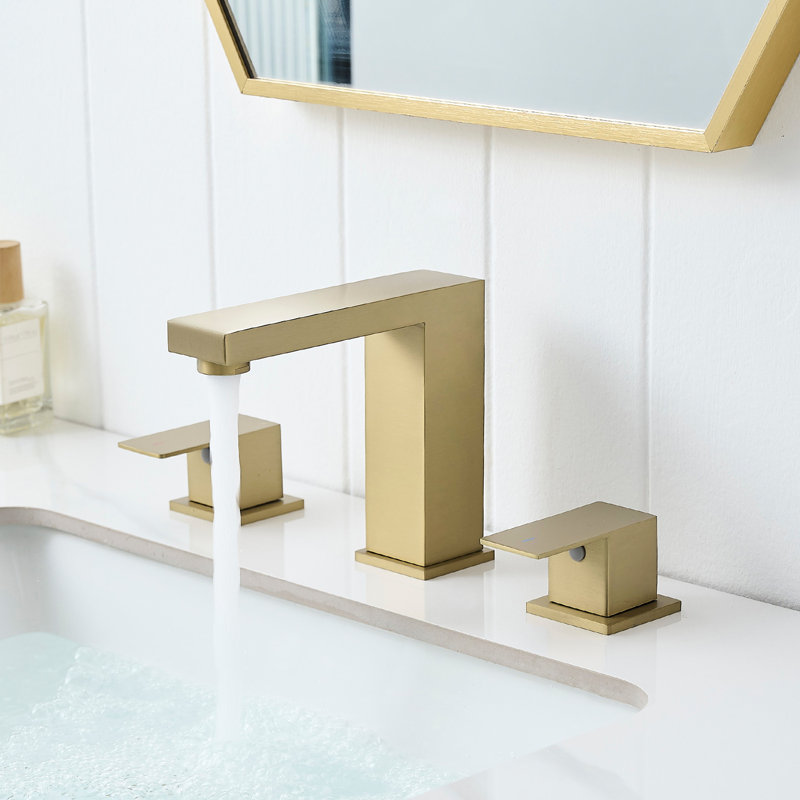 Robinet de lavabo de salle de bain espacé à 3 trous de 8 pouces, 2 poignées, fabrication en acier inoxydable, commande manuelle, robinet de mélangeur à forme géométrique pour lavabo, côté, valve à cartouche, forme,