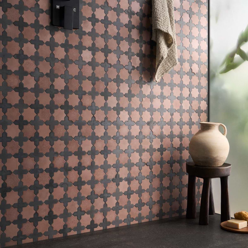 Cantico Mara Terracotta Matte Lava Stone And Cement Mosaic Tile