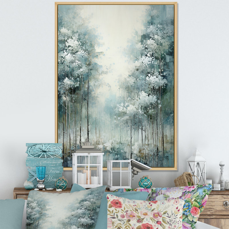 Pin, forêt enchantée I - pin, art mural, H 32 po x l 24 po x P 1 po, Cadre flottant érable