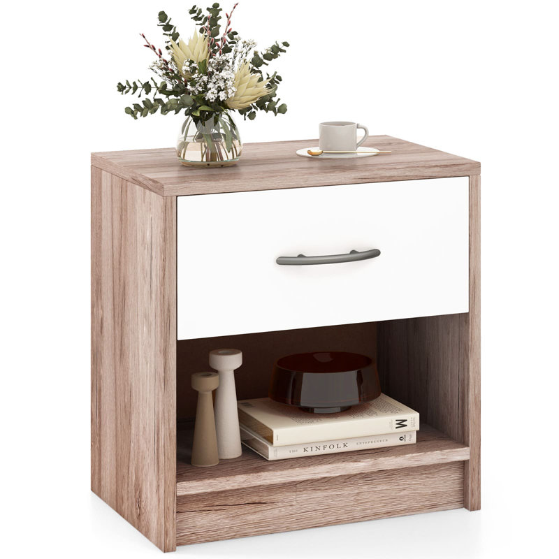 38cm W Particle Board Bedside Table, Brown/White